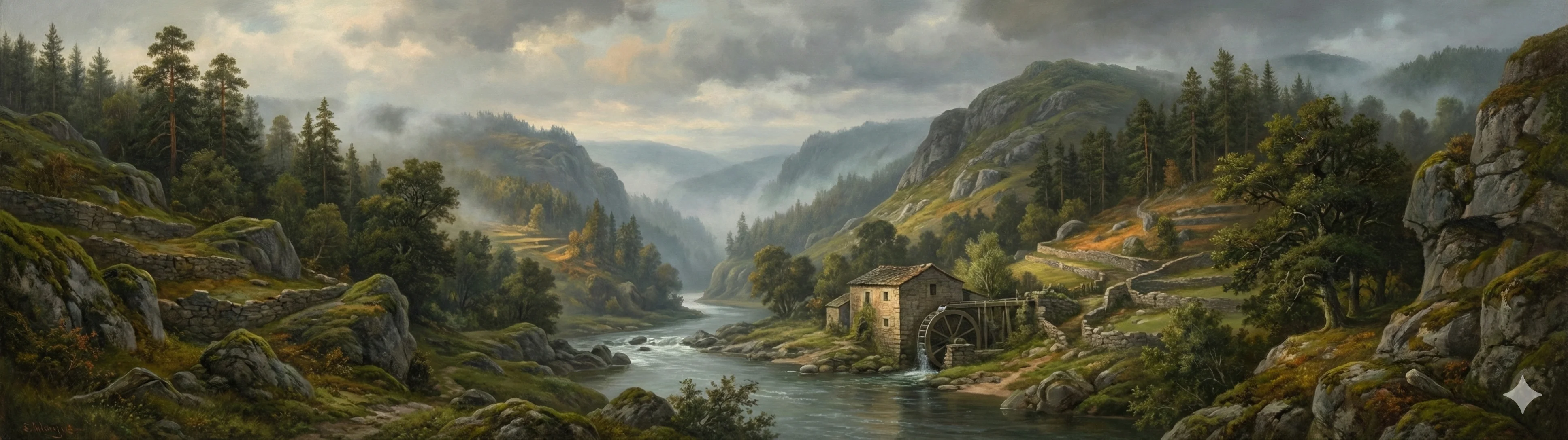 Arnoia river canyon with abandoned terraces and forested hills