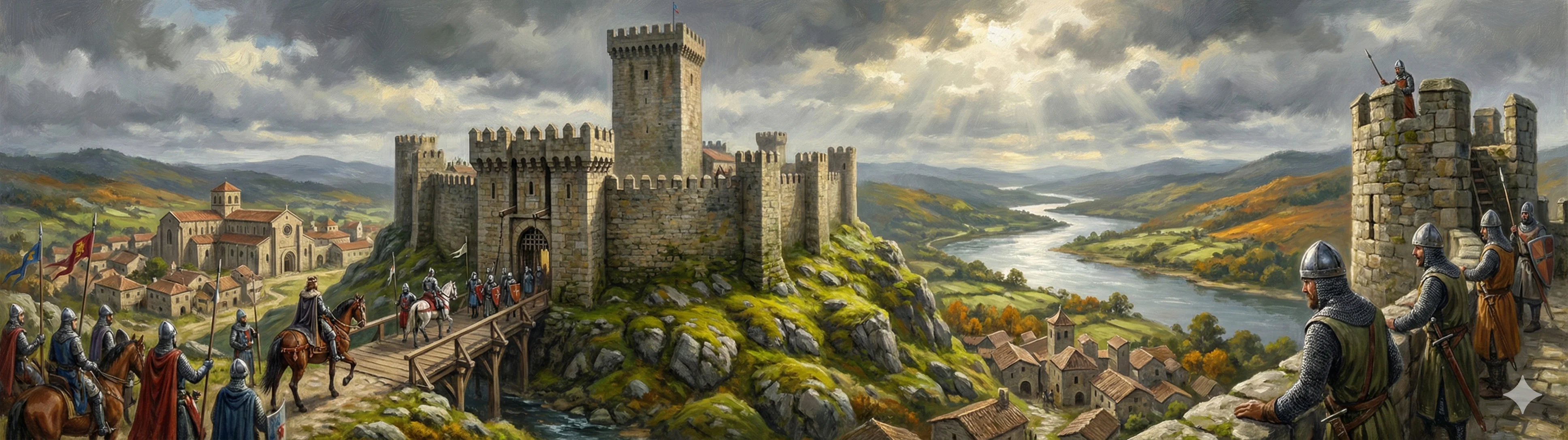 Medieval fortress commanding the hilltop above the Miño