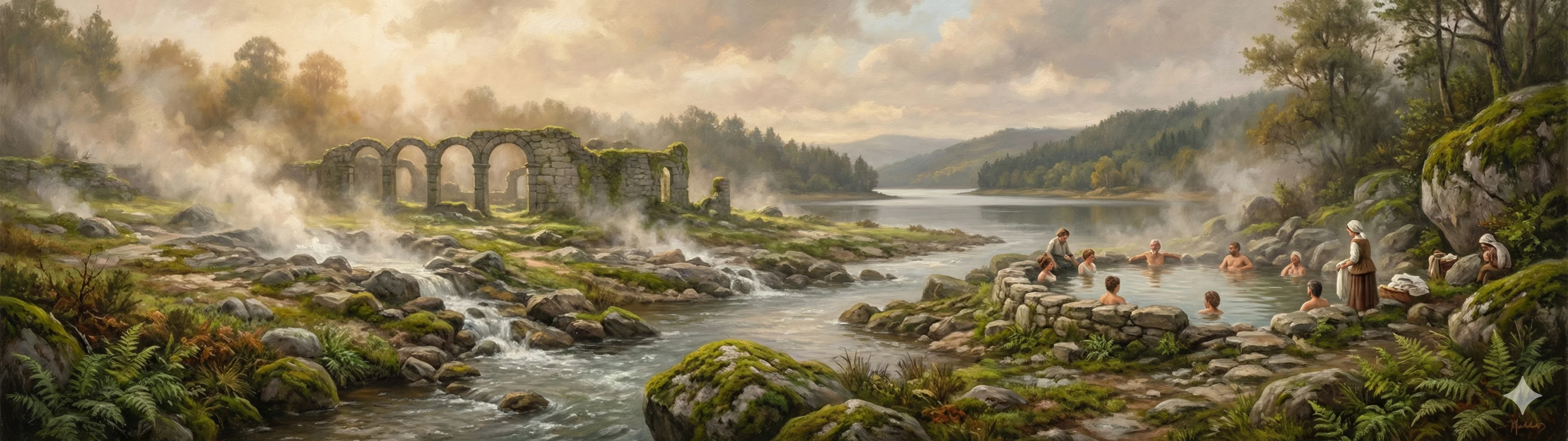 Natural thermal hot springs along the banks of the Miño