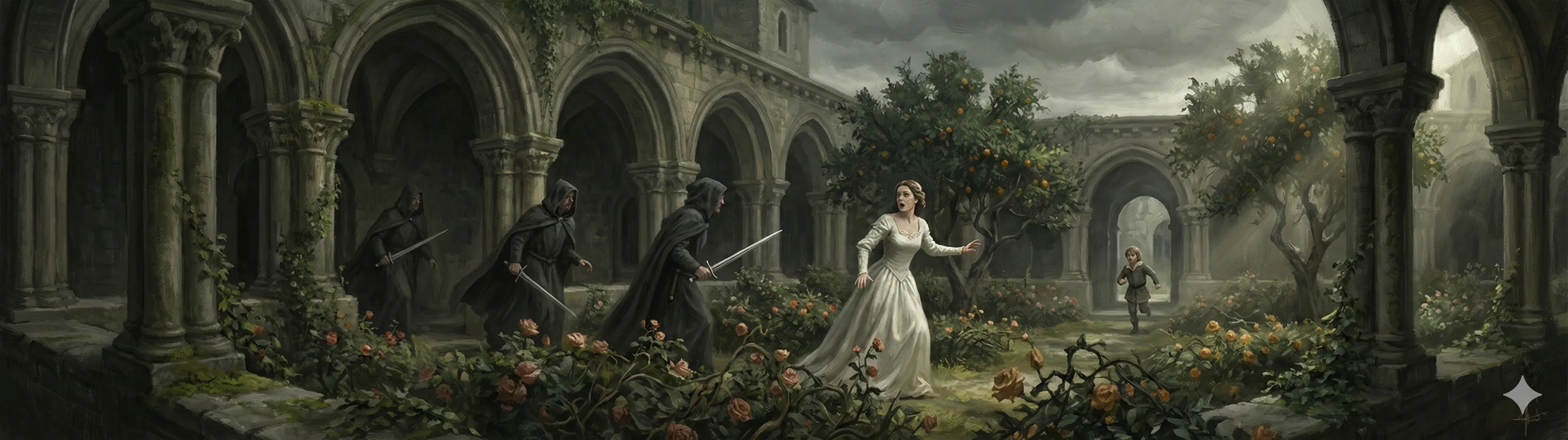 The murder of Inês de Castro by three assassins at the monastery of Santa Clara in Coimbra, Portugal