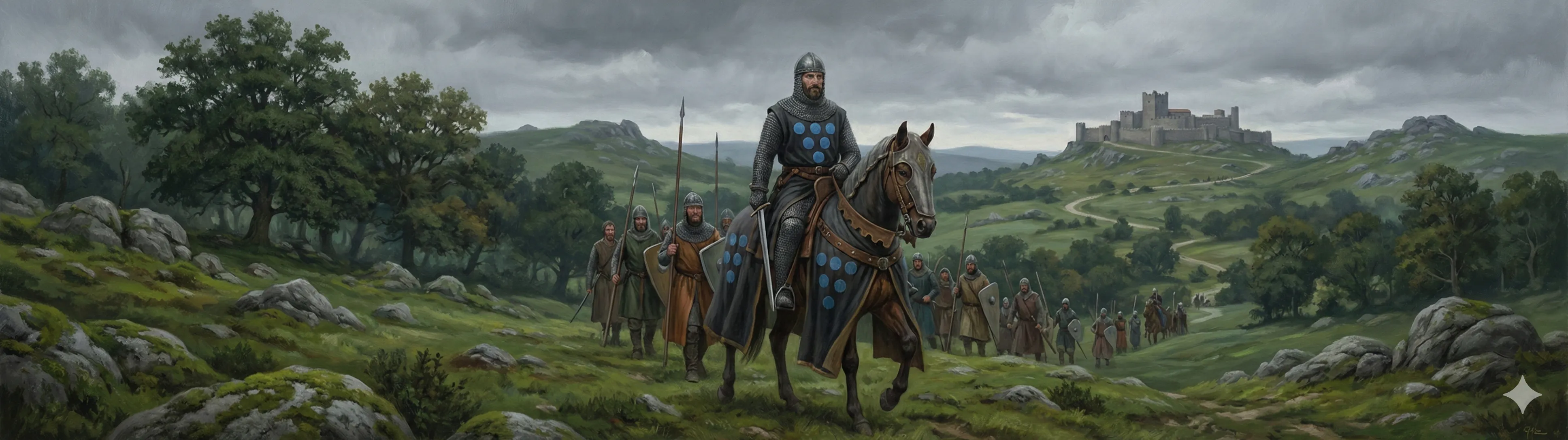 A powerful Galician lord of the Castro family in thirteenth-century armour, six blue roundels on his surcoat