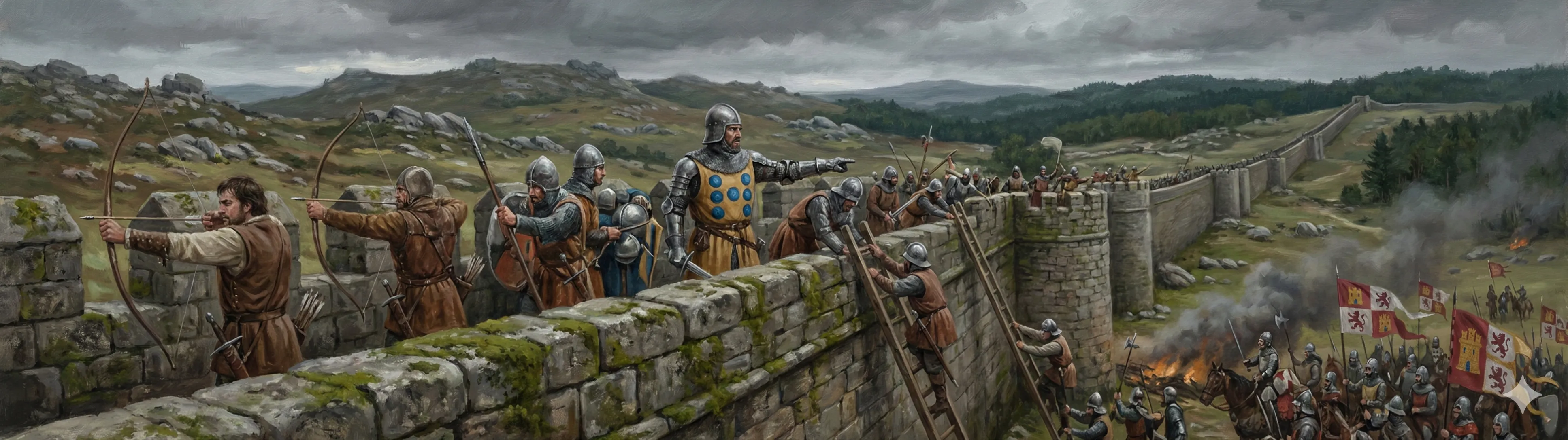 Fernando Ruiz de Castro defending the walls of Lugo against the forces of Enrique de Trastámara during the Castilian civil war