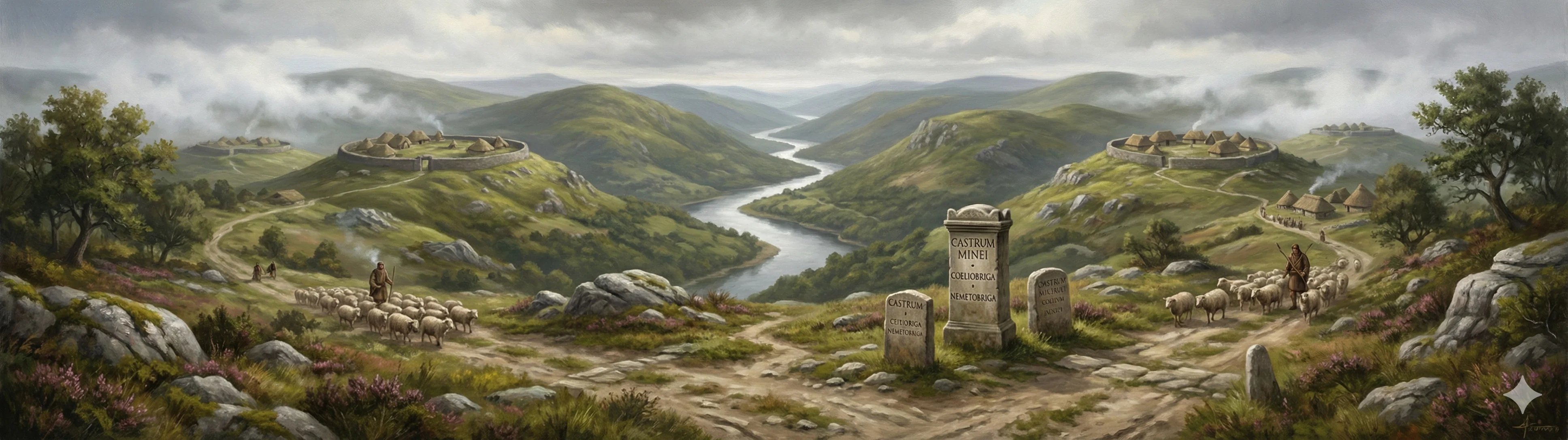 Celtic hillforts along the Miño valley with carved stone place names