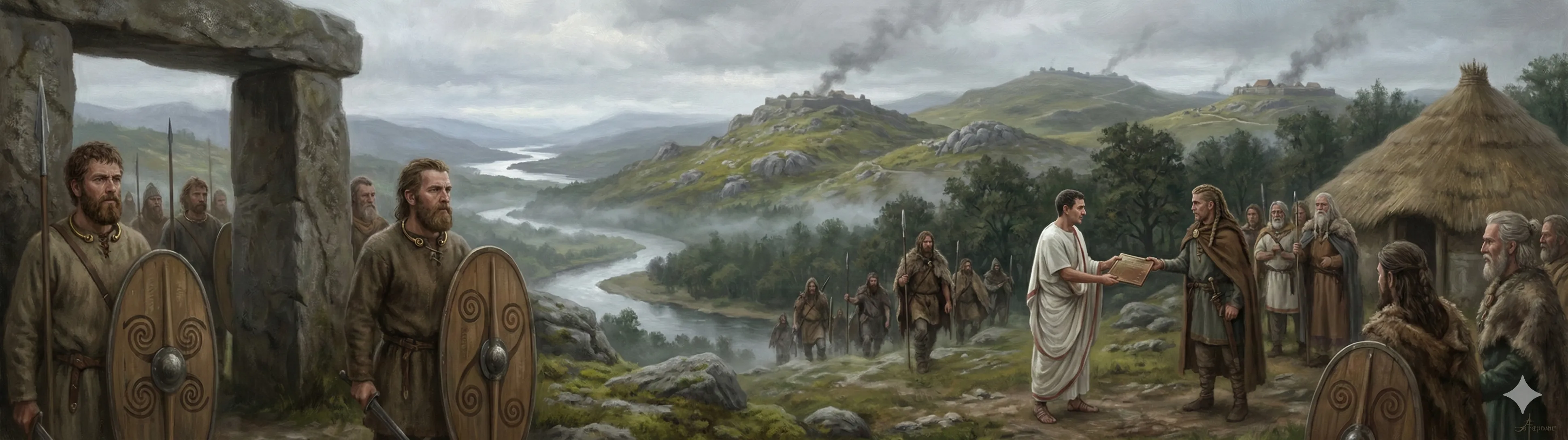 Celtic Coelerni and Querquerni tribal warriors at the gates of Coeliobriga