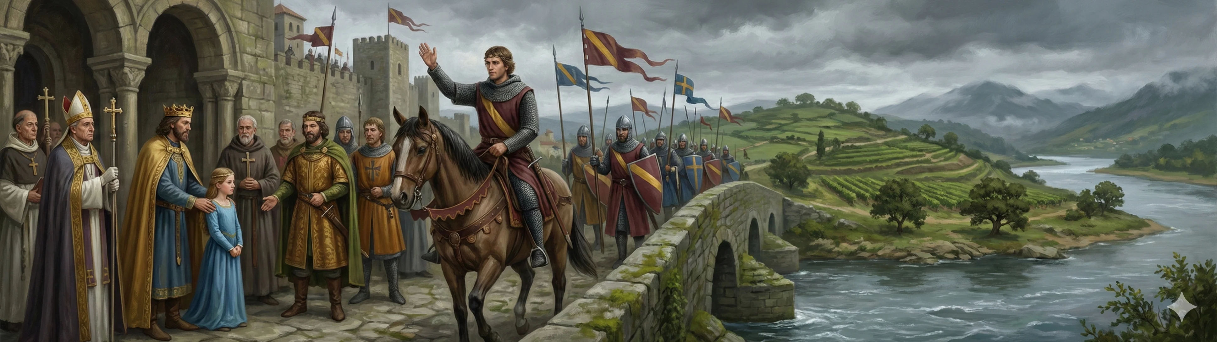 Burgundian knights arriving in Galicia to govern for Alfonso VI
