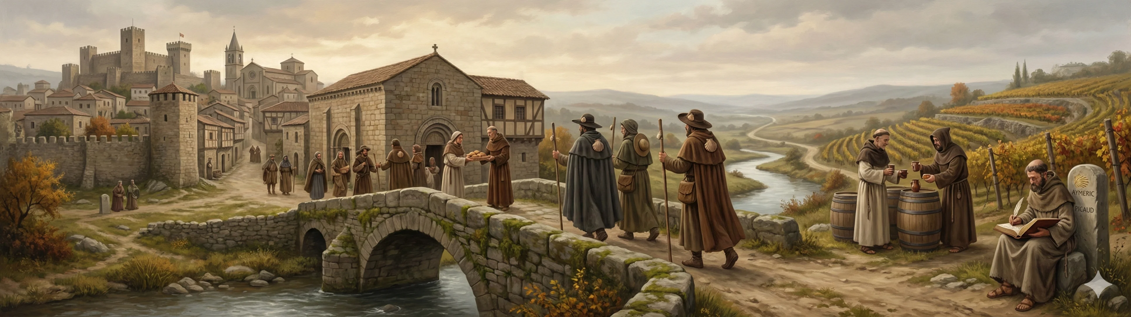 French pilgrims on the Camino de Santiago passing through the Ribeiro