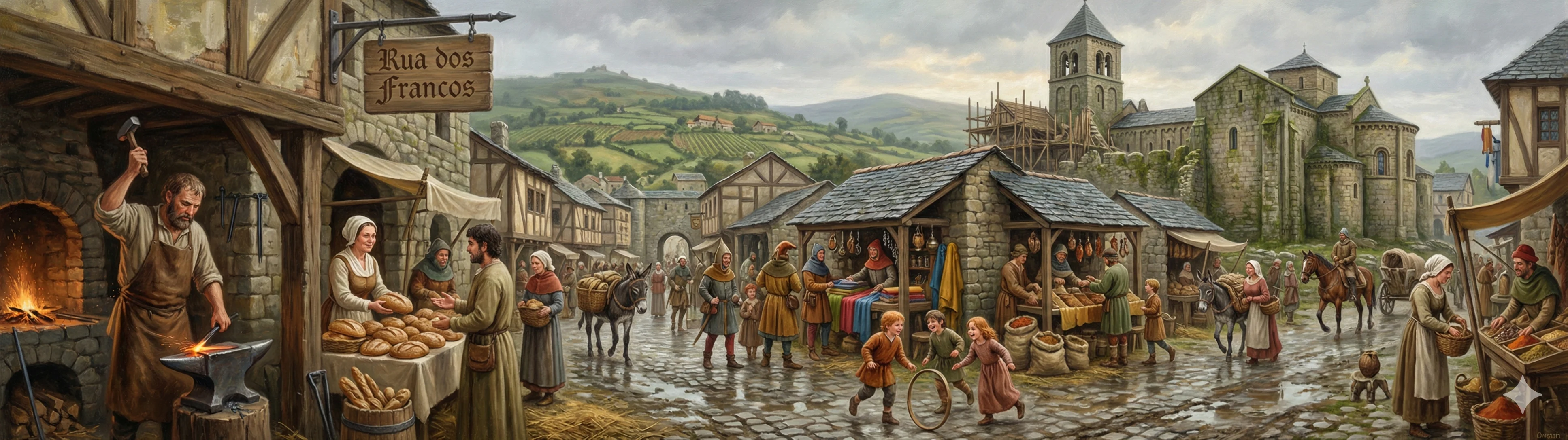 French settlers establishing commercial burgos in medieval Galicia