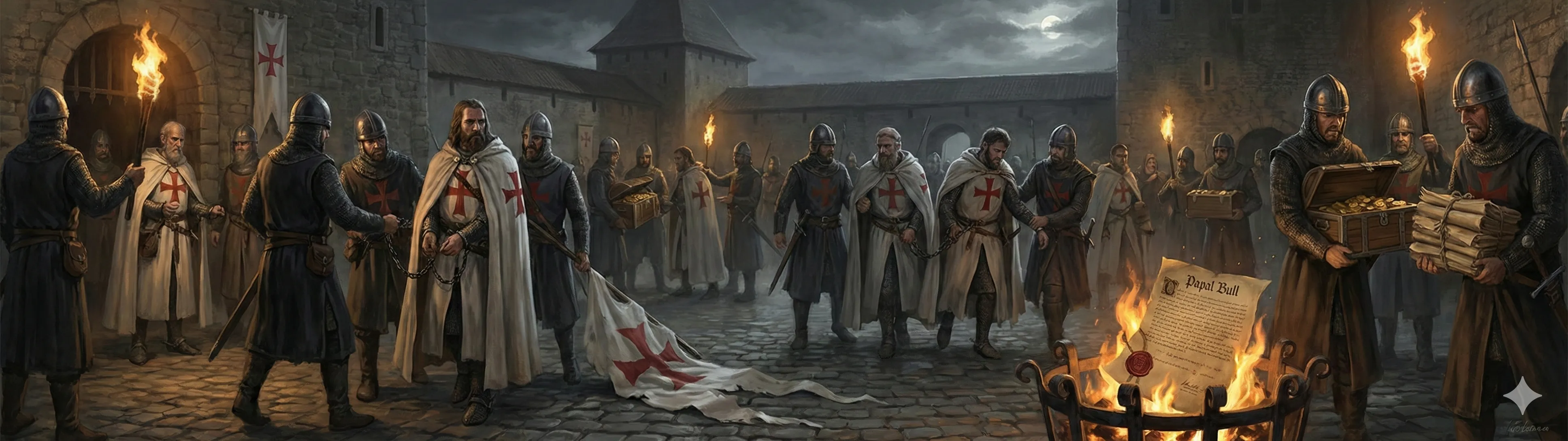The arrest of the Knights Templar and the seizure of their properties across Iberia