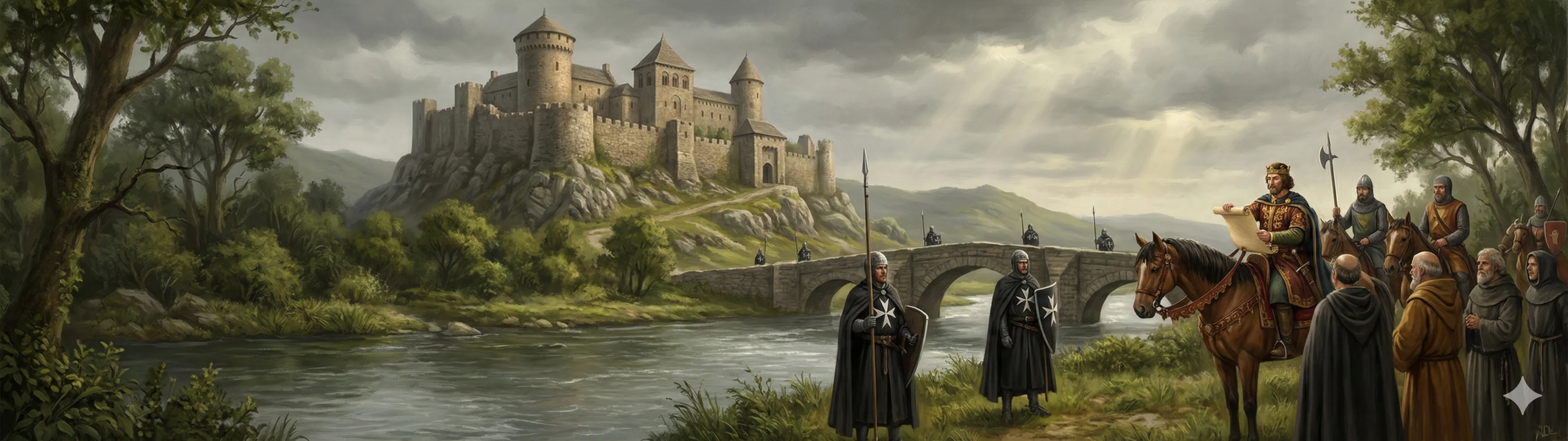 The castle and river crossing at Castrelo de Miño, seat of the Hospitaller encomienda