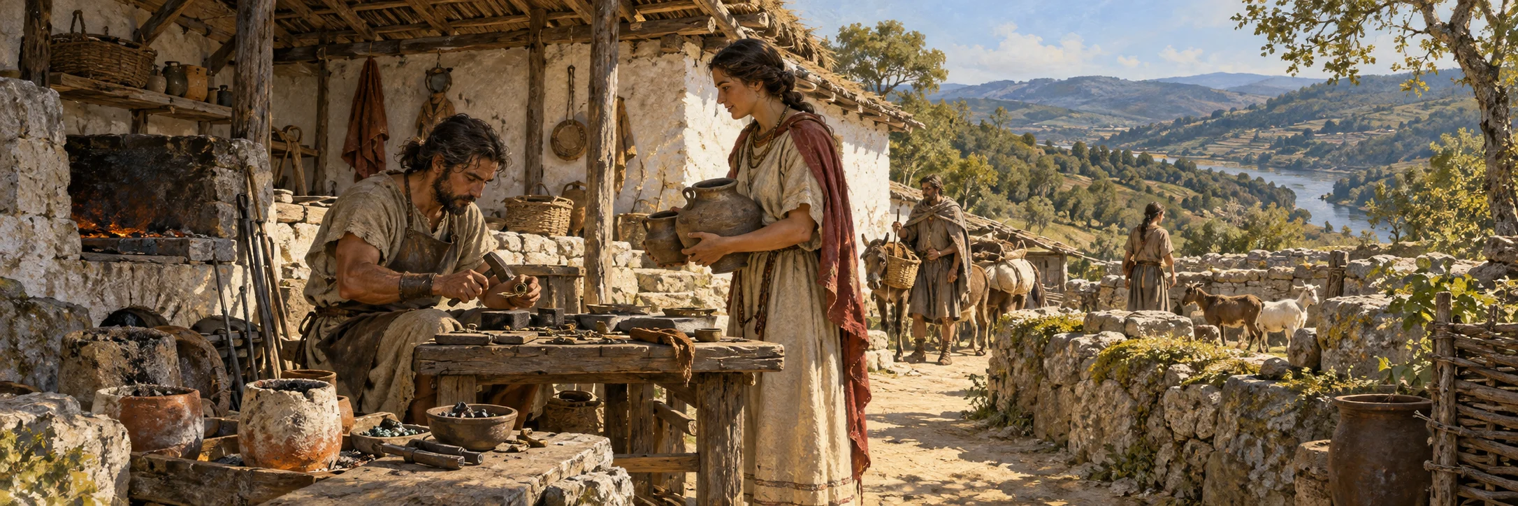 Interpretive scene of an anonymous early Iron Age metalworking workshop
