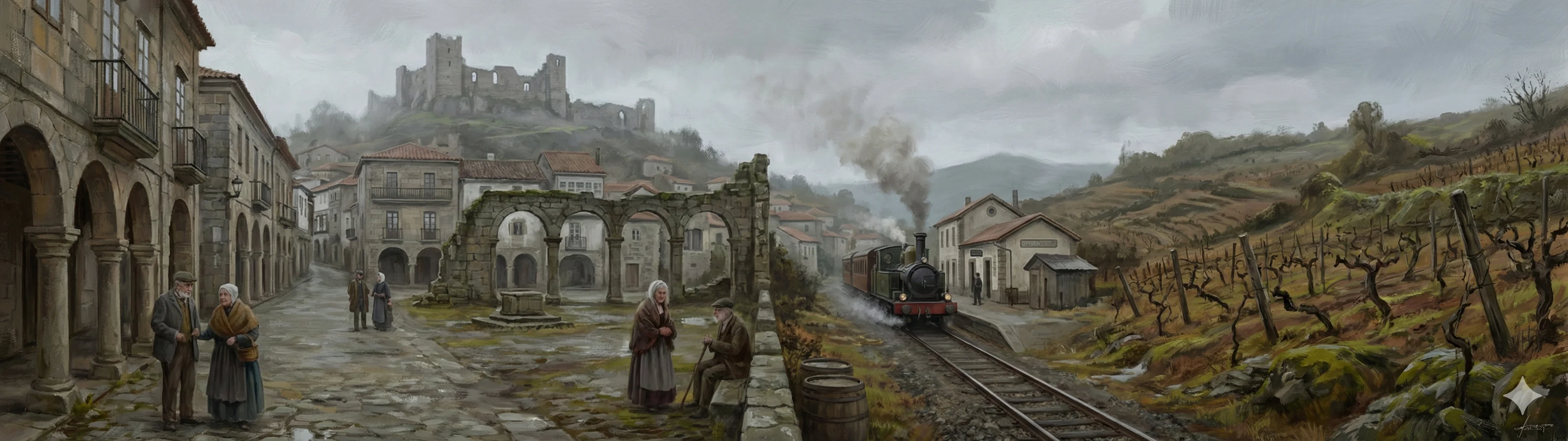 Ribadavia in 19th-century decline with arriving railway