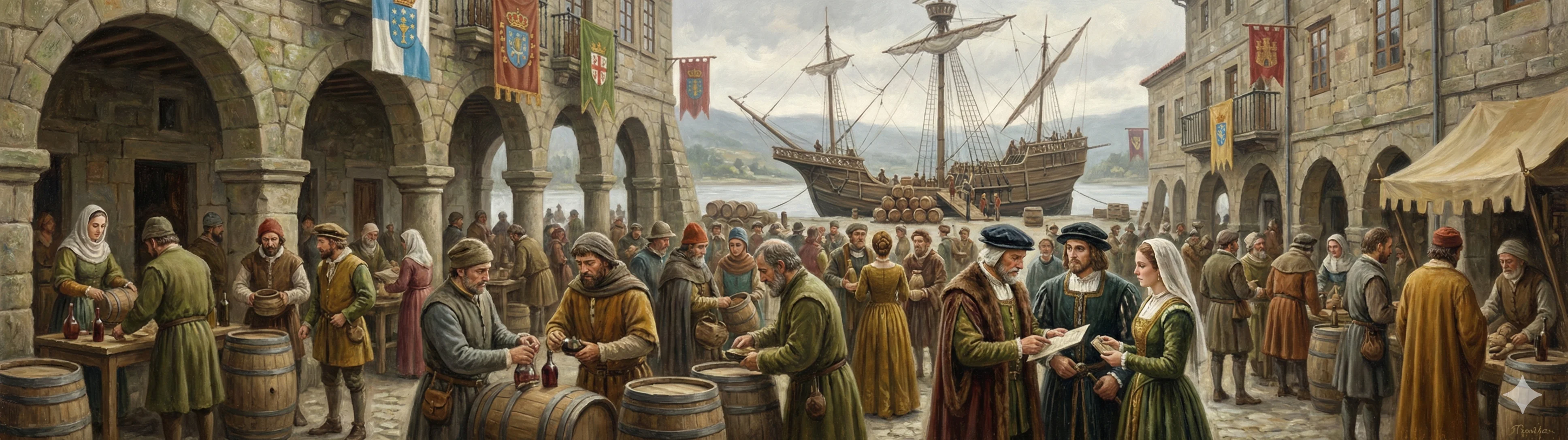 Medieval market square in 15th-century Ribadavia