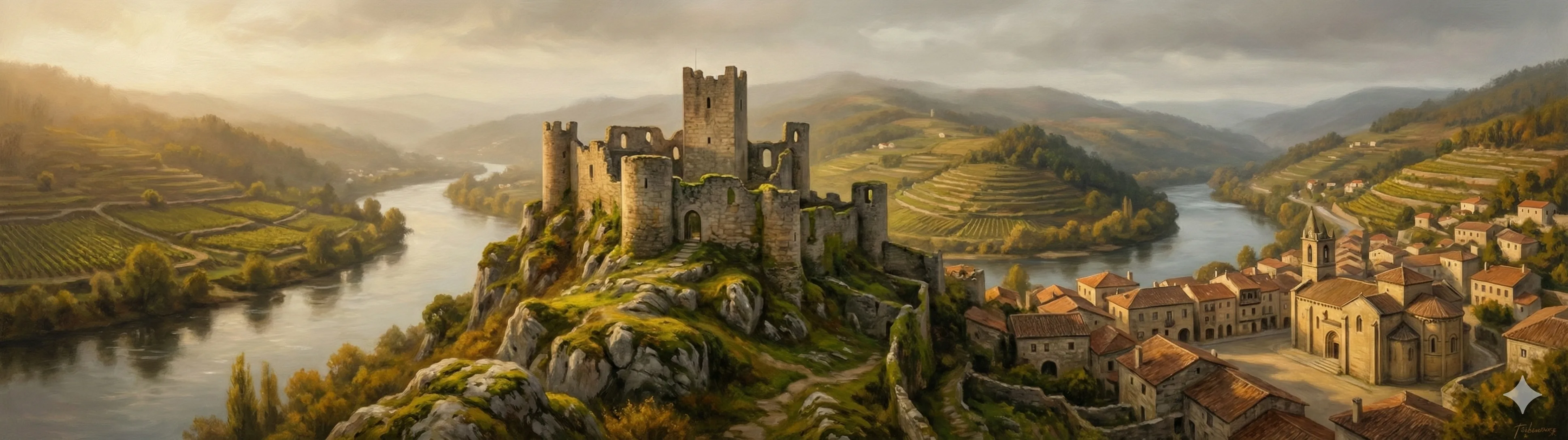 The Castle of the Counts of Ribadavia overlooking the confluence of the Avia and Miño rivers