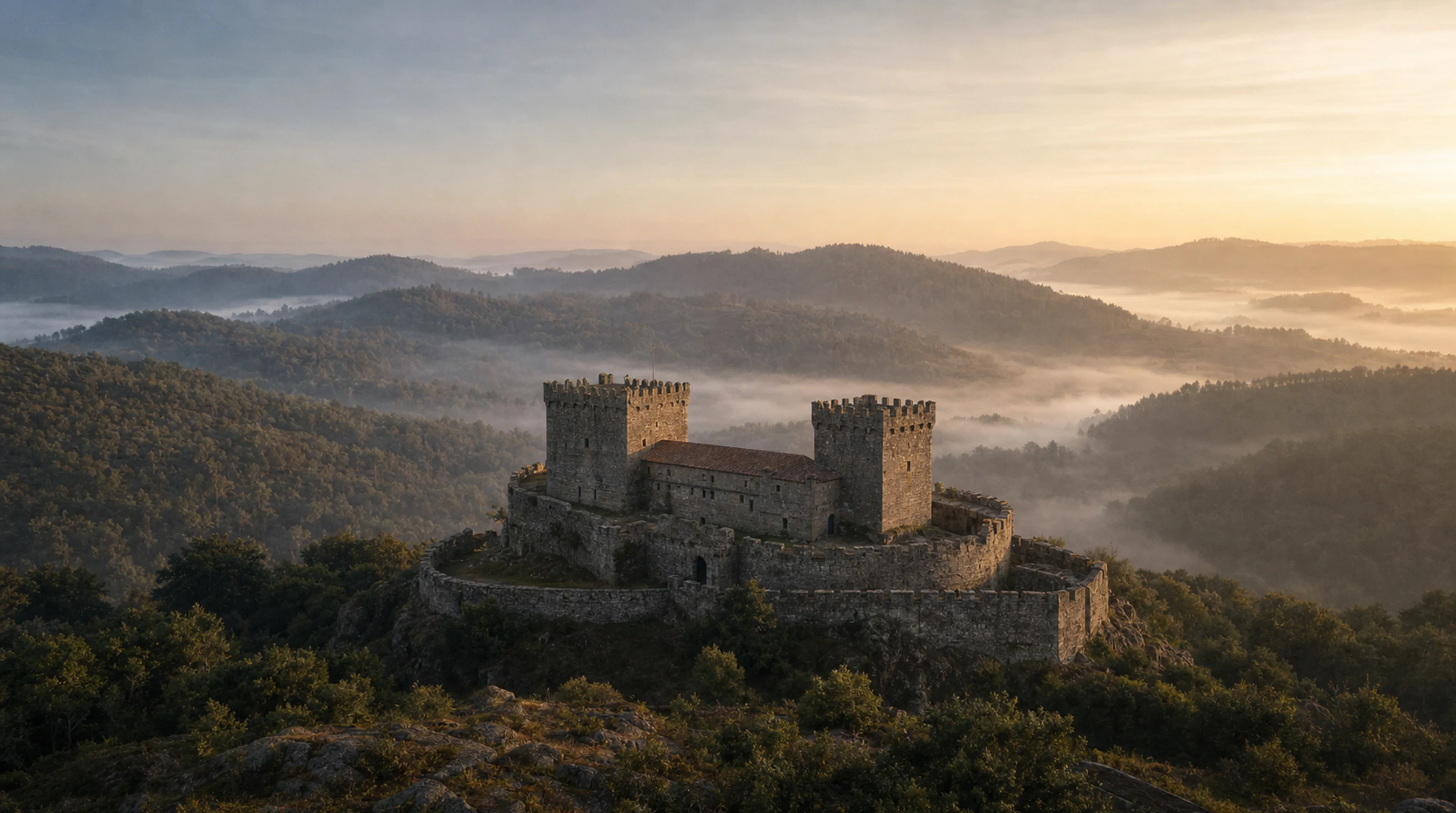 Historically informed artist's reconstruction of Castle Soutomaior in the late fifteenth century
