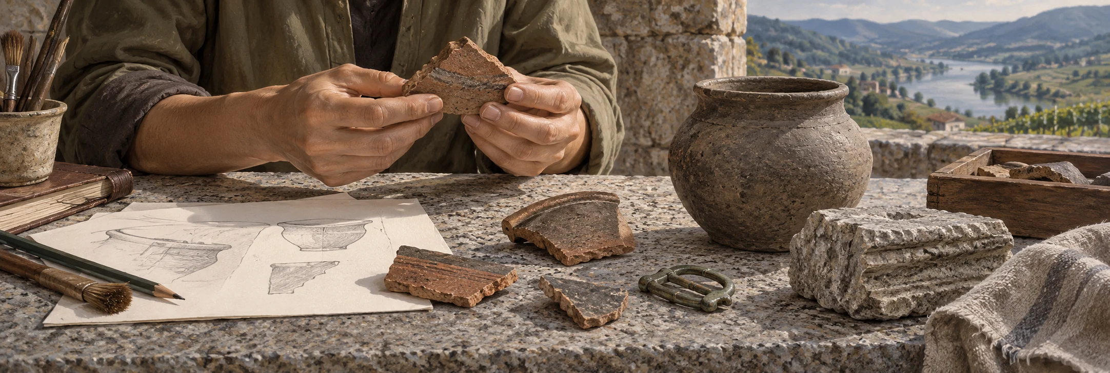 Interpretive study of pottery fragments and a bronze buckle, rather than actual excavation finds