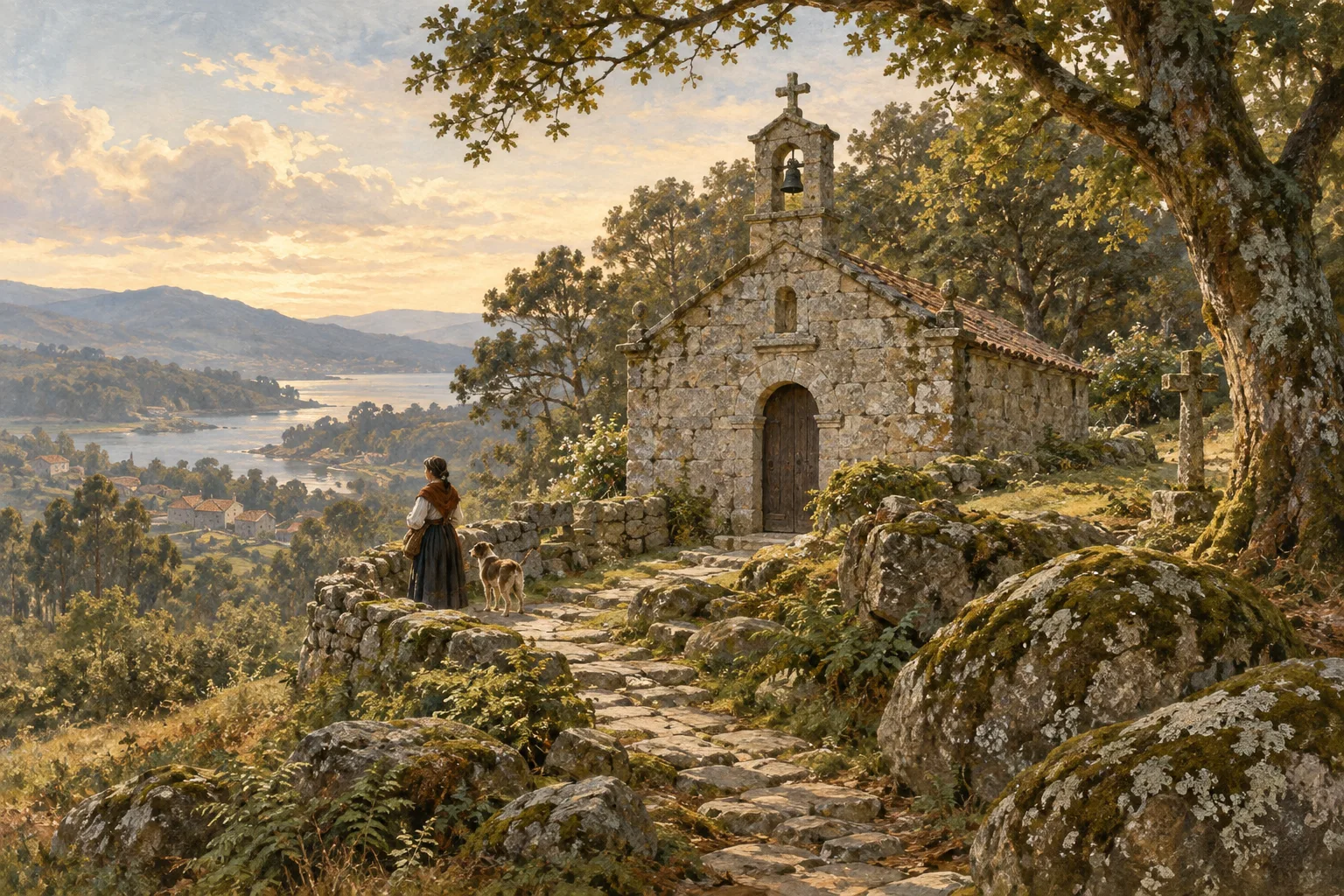 A small stone hermitage on a wooded hillside.