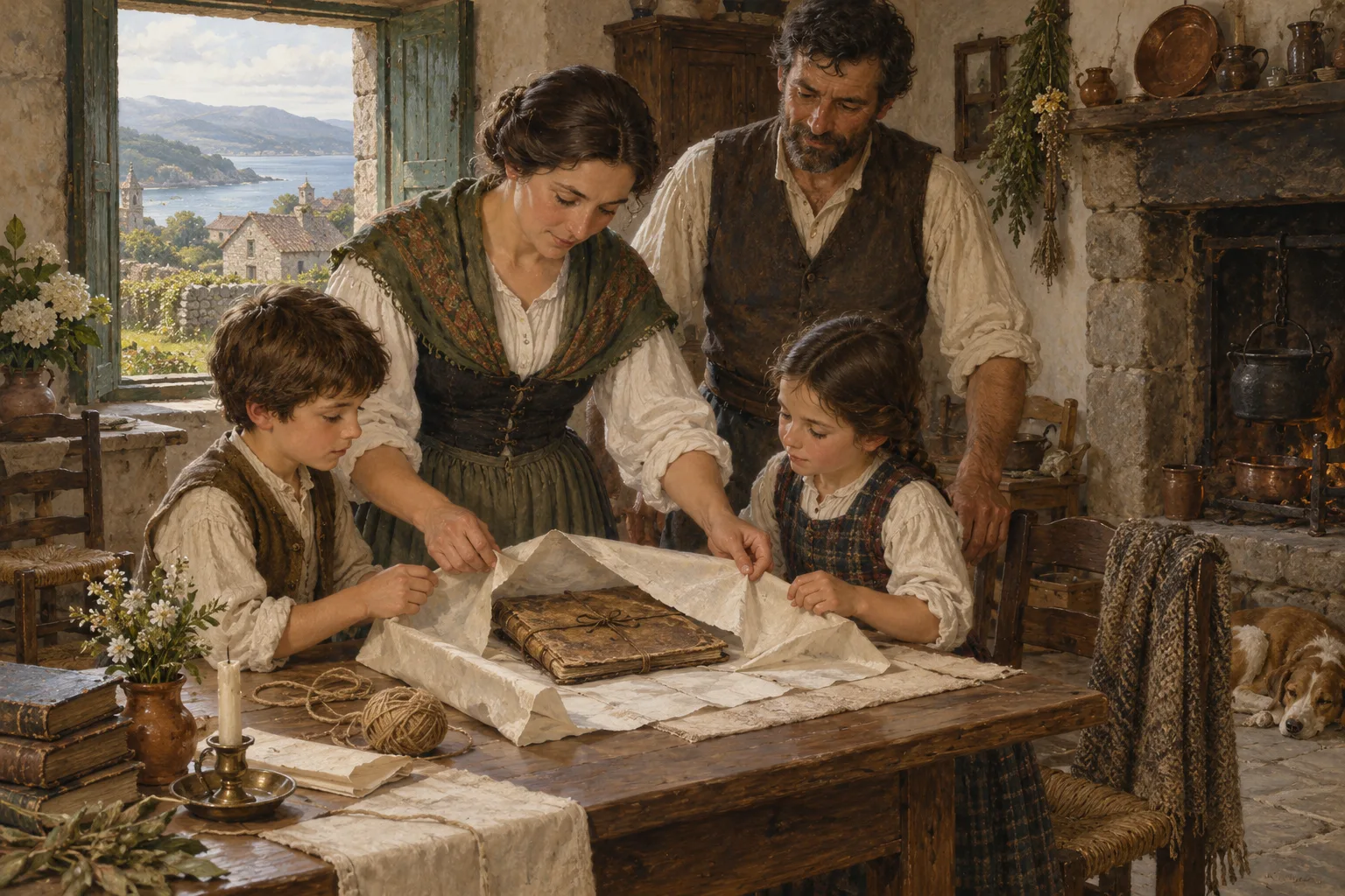 A family preserving an old notebook.